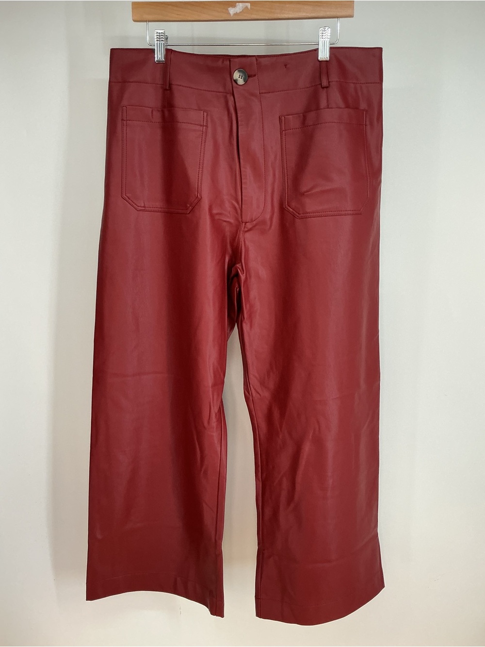 Anthropologie Maeve Colette Faux Leather Wide Pants in Deep Red Size 34